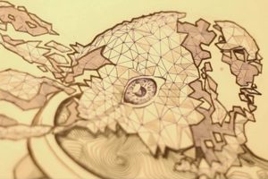 Abstract geometric human head with detailed eye illustration