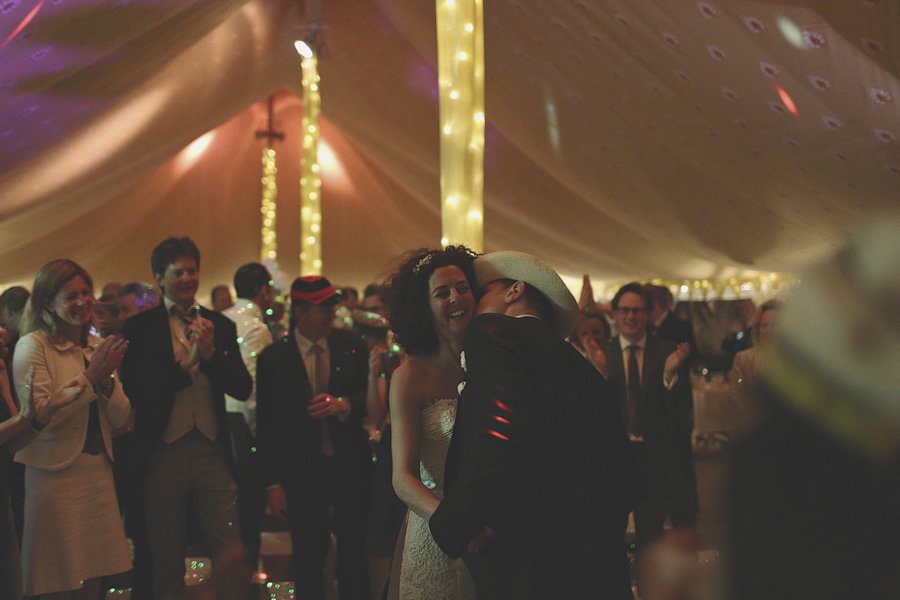 Bride and groom dancing at wedding reception
