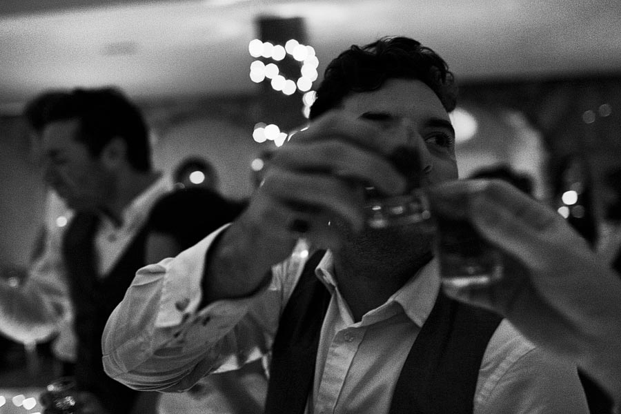 Friends toasting drinks at a lively party