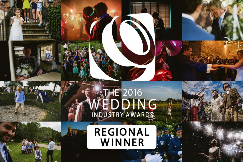 Collage of documentary wedding photographers capturing candid wedding moments, Regional Winner award text overlay