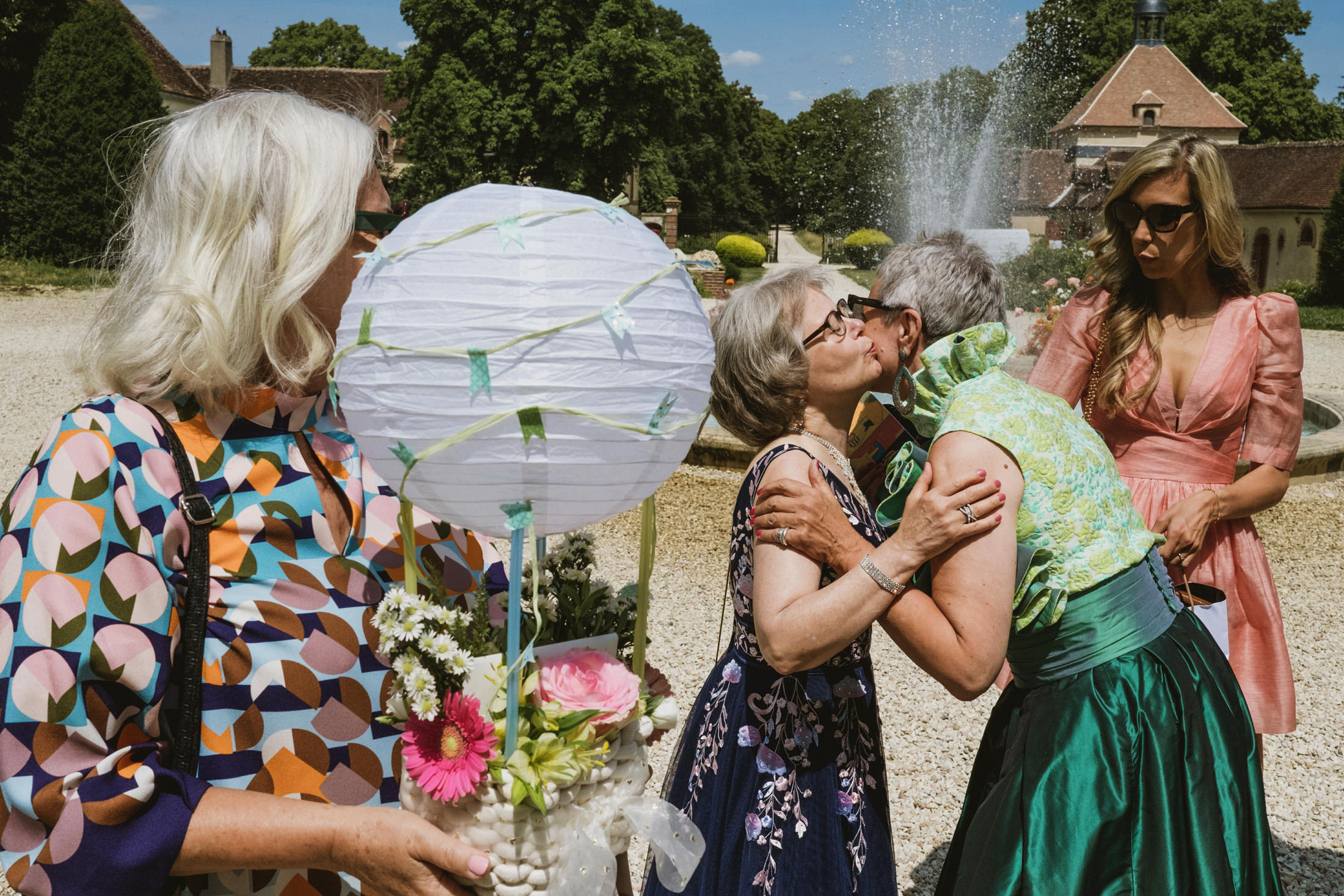 wedding guests arriving at Chateau du Fey in France