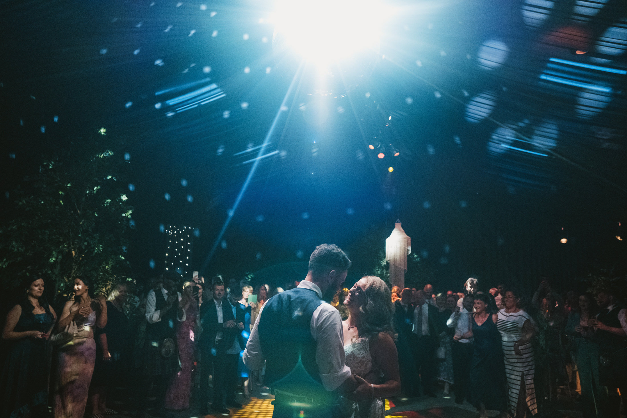 Couple's first dance at wedding reception party.