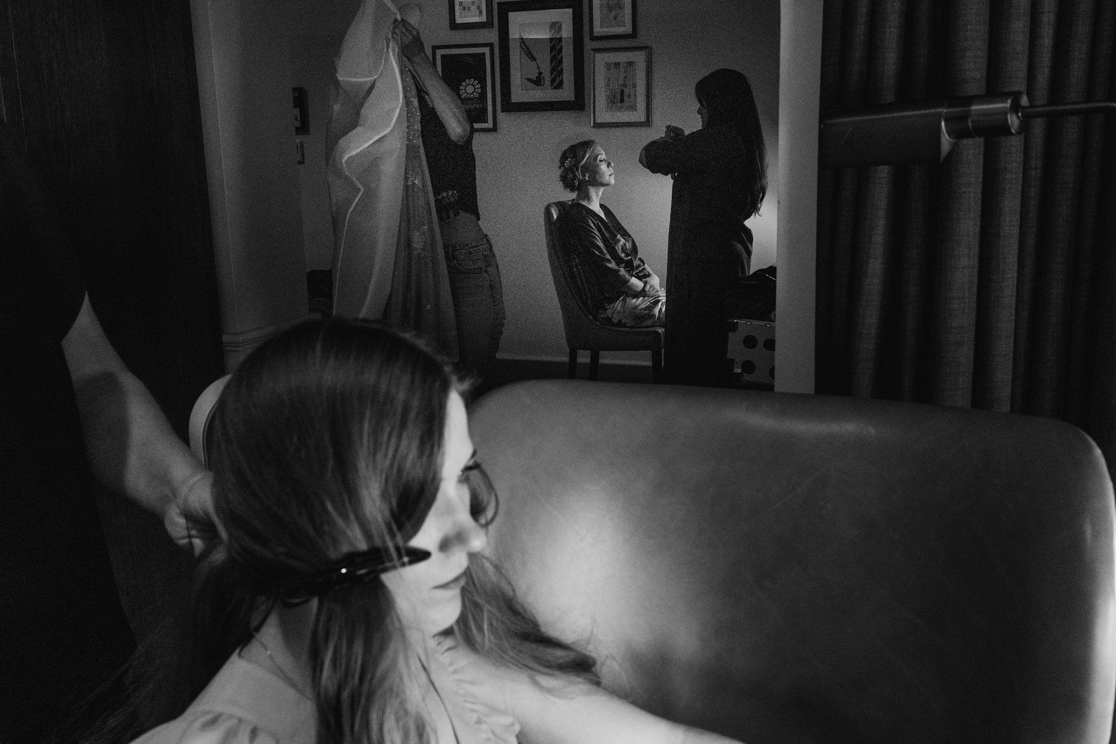 People preparing for a wedding ceremony