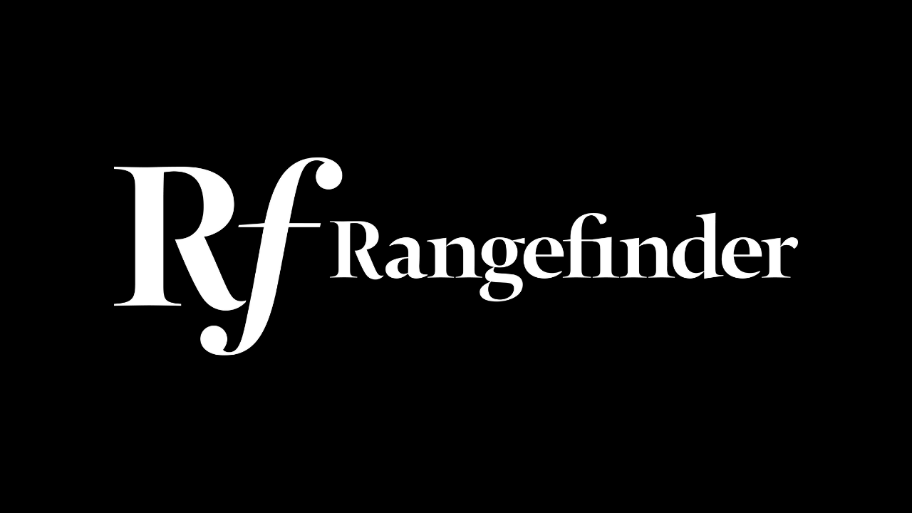 Rangefinder logo in white on black background