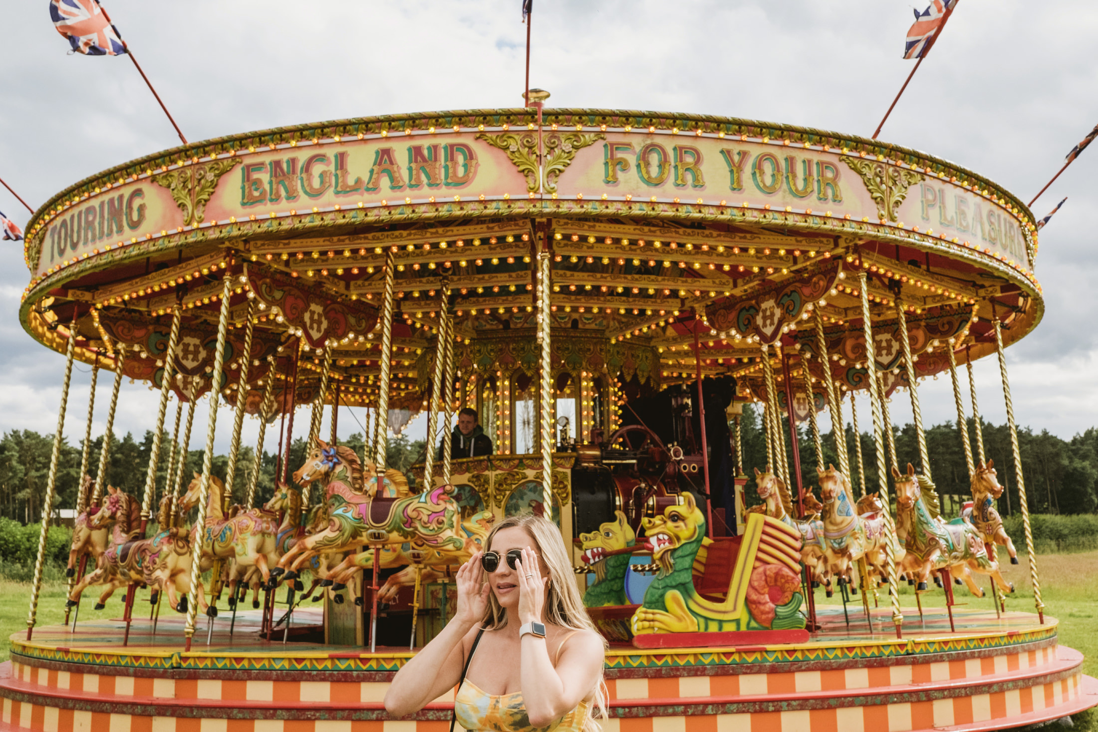Vintage carousel ride in England countryside